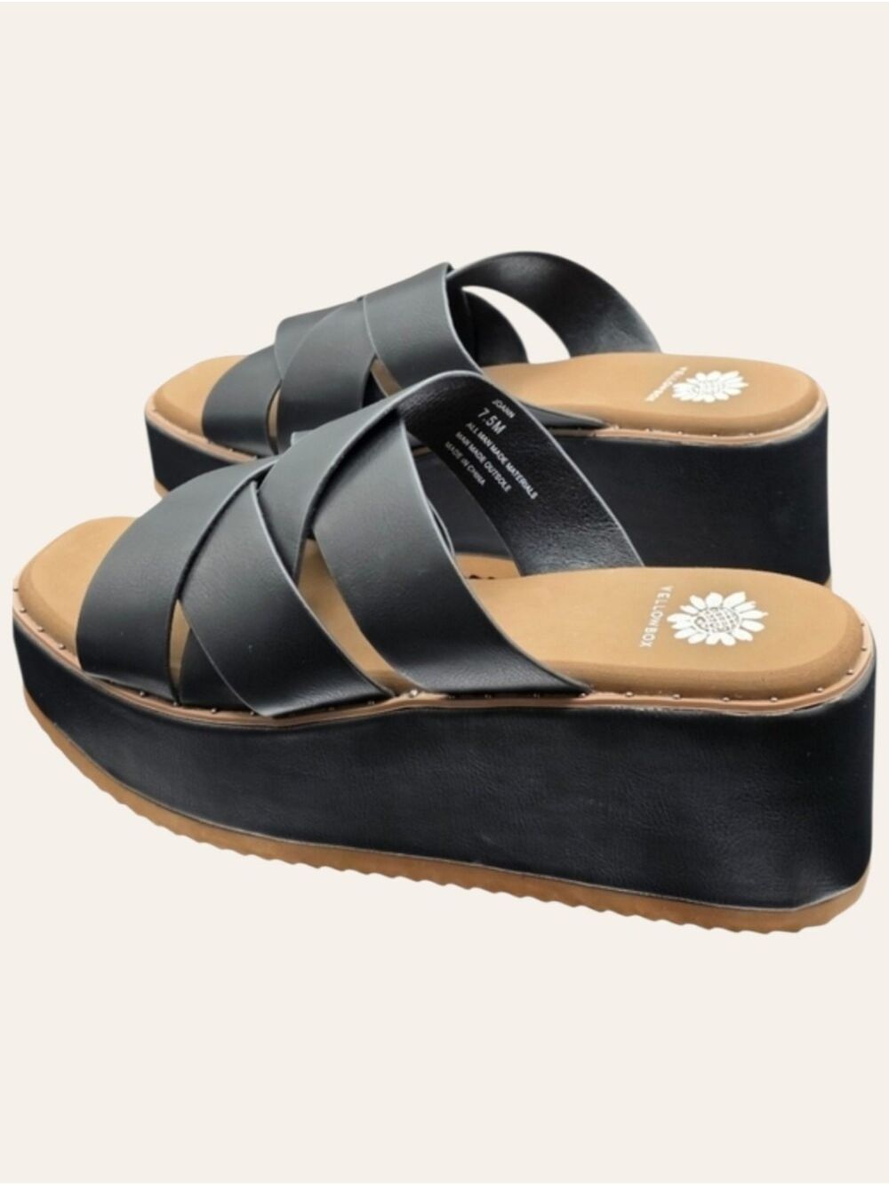 Black Platform Wedge Sandals Minimal Chic Summer Slide 7.5